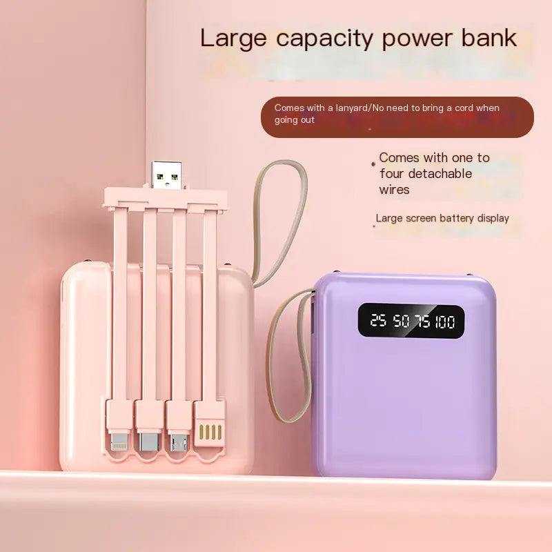 Compact 20K mAh Power Bank with Built-In Cable