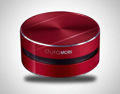 Red cylindrical device with 'duraMOBI' branding on a white background