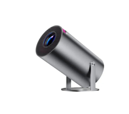 Silver cylindrical projector on a white background
