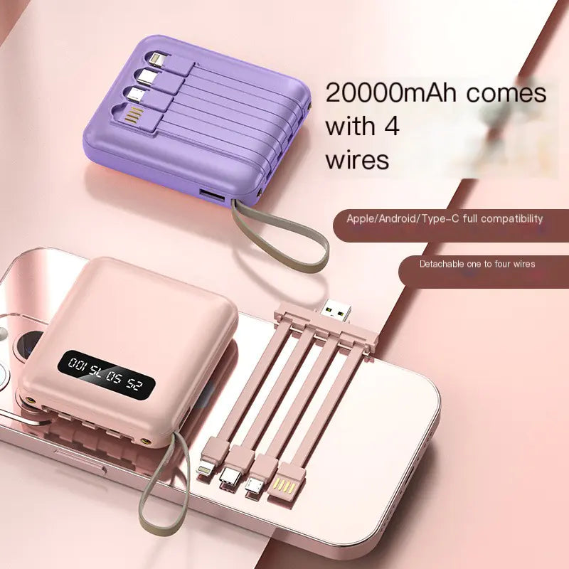 Compact 20K mAh Power Bank with Built-In Cable