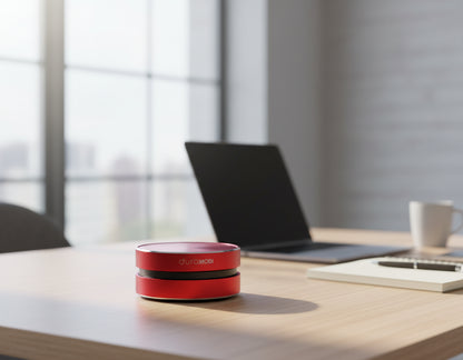 Red cylindrical device with 'duraMOBI' branding on a white background