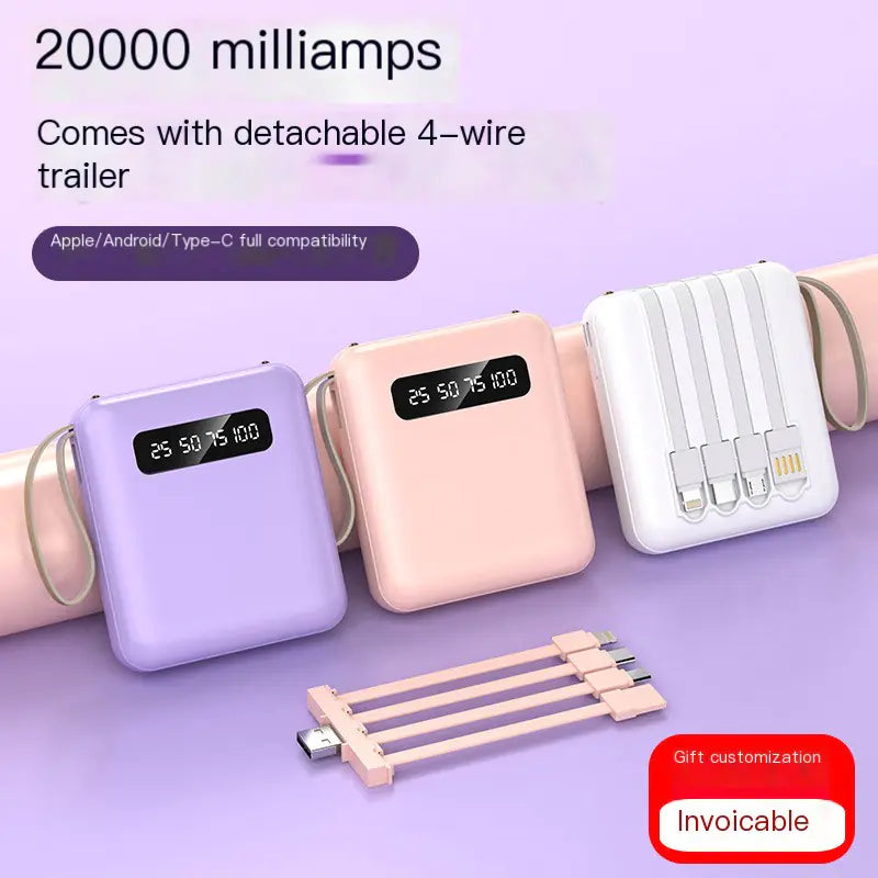 Compact 20K mAh Power Bank with Built-In Cable