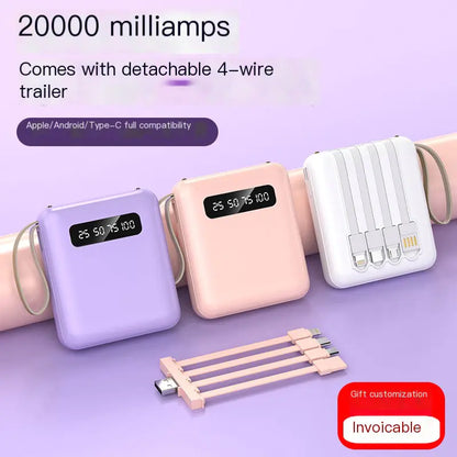 Compact 20K mAh Power Bank with Built-In Cable