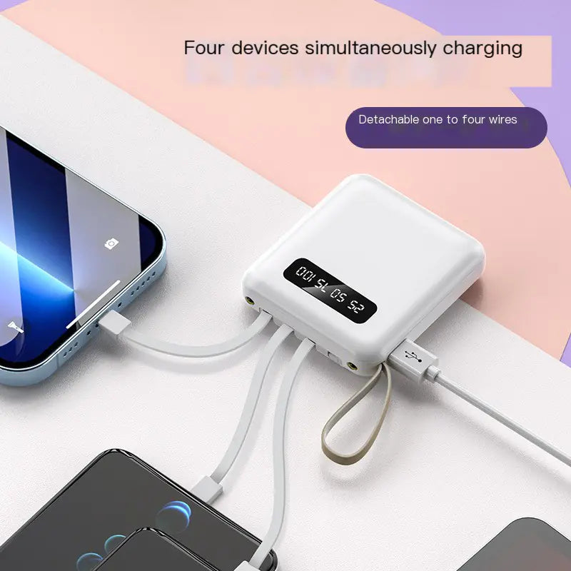 Compact 20K mAh Power Bank with Built-In Cable